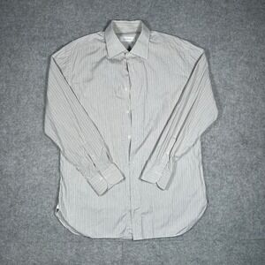 Ermenegildo Zegna button down Shirt Mens 16.5 Large Grey White Stripe Cotton